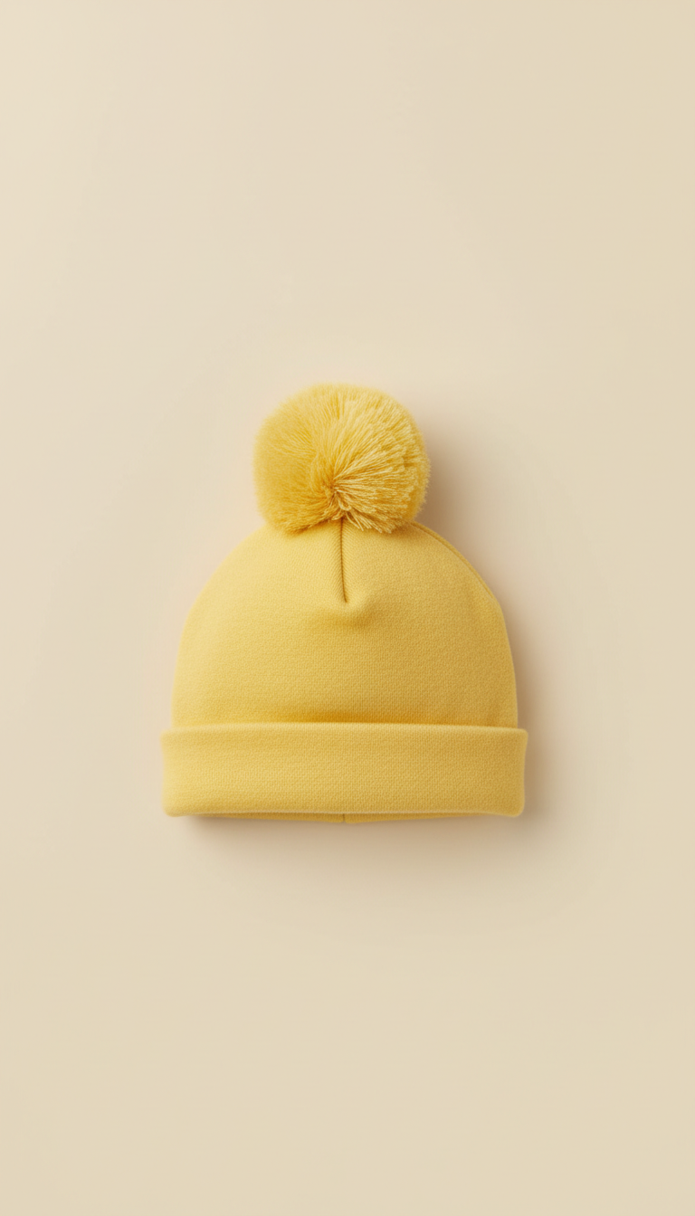 Sunbeam yellow newborn hat with pom-pom